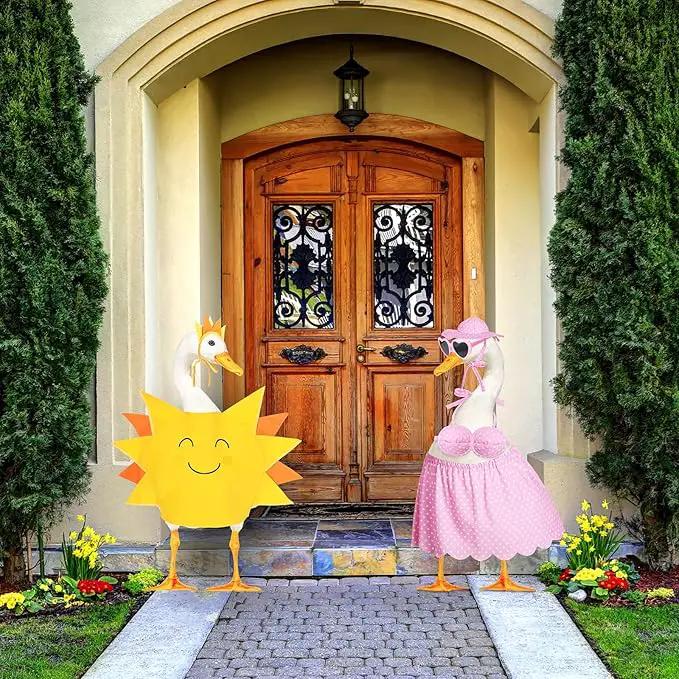 2 Set Hawaiian Luau Porch Goose Outfit for Lawn 23'' Plastic Goose Clothes Costume Summer Outdoor Decor(Sunny Style) by GreenHaven Gardens