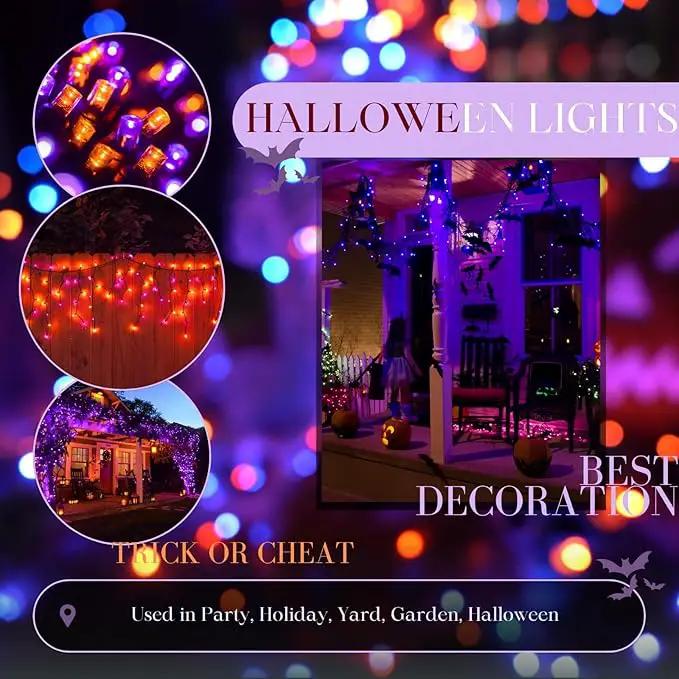 Purple and Orange Halloween Lights 2pack 164ft 400 Led Extendable Waterproof 8 Modes, Bright Indoor/Outdoor String Lights, Halloween Decorations for Party, Tree, Festivals, Patio, Garden Decor by GreenHaven Gardens