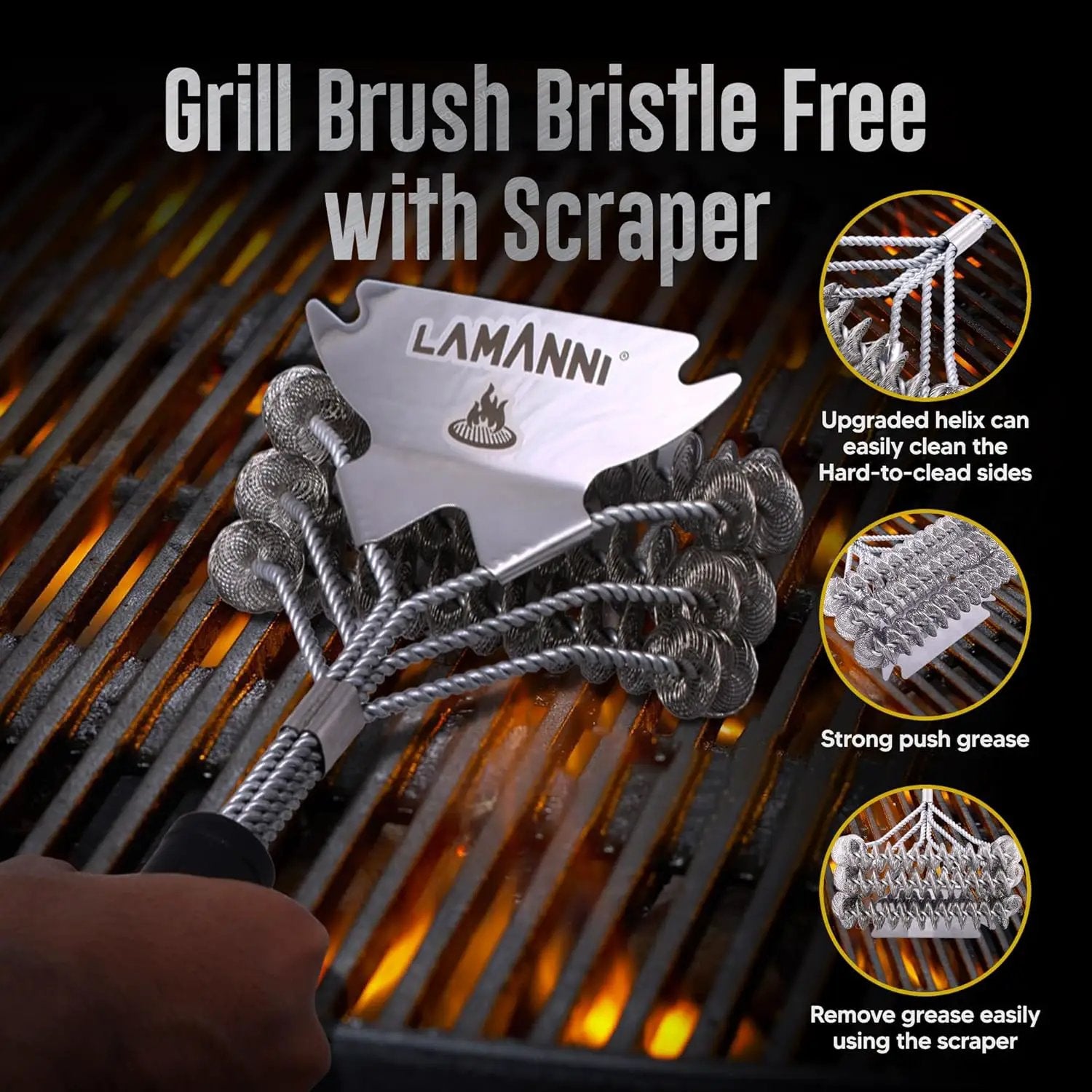 Grill Cleaner and Scraper 18” This BBQ Grill Cleaner Helps You to Scrub Your BBQ Grill Extra Strong BBQ Cleaner Accessories by GreenHaven Gardens