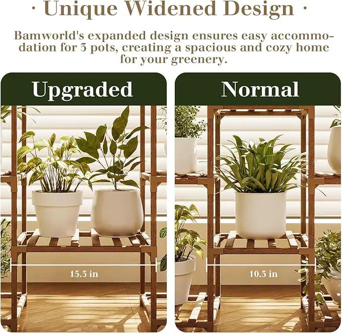 Bamworld Plant Stand Indoor Boho Decor Hanging Plant Shelf Wood Flower Stand for Christmas Gift, Home Decor, Plant Gift by GreenHaven Gardens