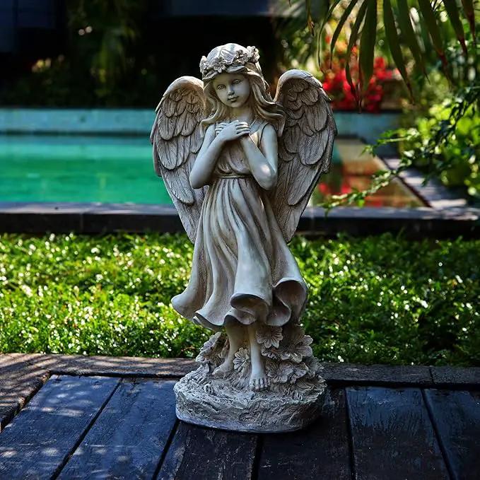 Garden Angel Figurines, Light Up Praying Angel Statues Outdoor Statue with Solar LED Lights for Patio, Lawn, Cemetary Grave Decoration, Sympathy Gift, 16.9" H by GreenHaven Gardens