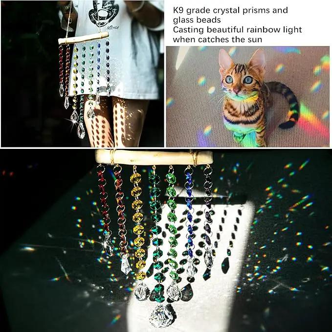 Hanging Crystal Prism Suncatcher Window Garden Decoration Ornament Rainbow Glass Beads Chain Pendant Crystal Wind Chimes by GreenHaven Gardens