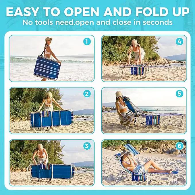 #WEJOY Folding Lounge Chair with Canopy Shade, Portable Adjustable 5-Position Patio Chaise Lounger with Pillow & Pouch for Lay Flat Outdoor Lawn Backyard Beach Camping Pool Tanning (Blue White) by GreenHaven Gardens