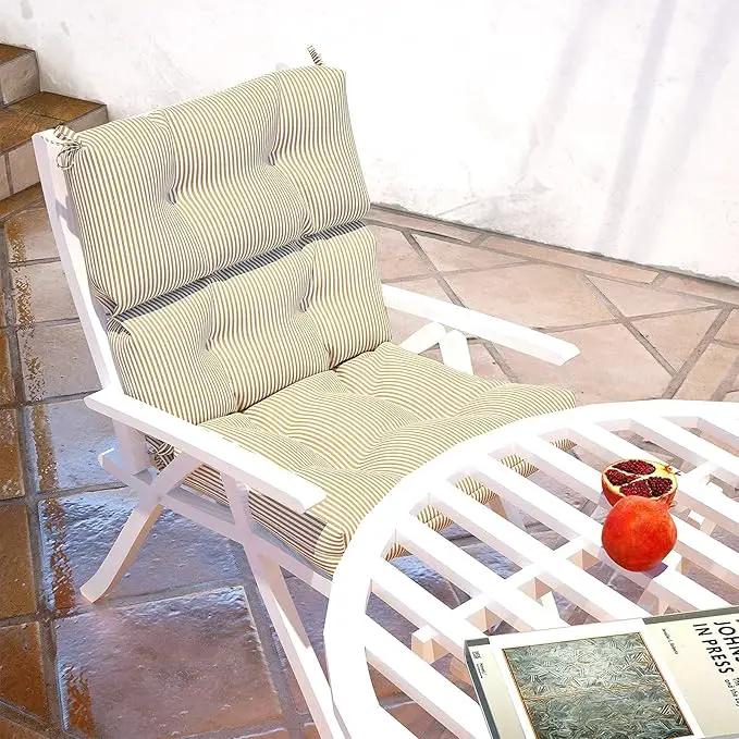 LVTXIII Outdoor Seat and Back Chair Cushion Patio Tufted High Back Cushion with Ties, Seasonal Replacement Rocking Chair Cushion for Home Office Garden Use, 44” L x 22” W, Set of 2, Stripe Beige by GreenHaven Gardens