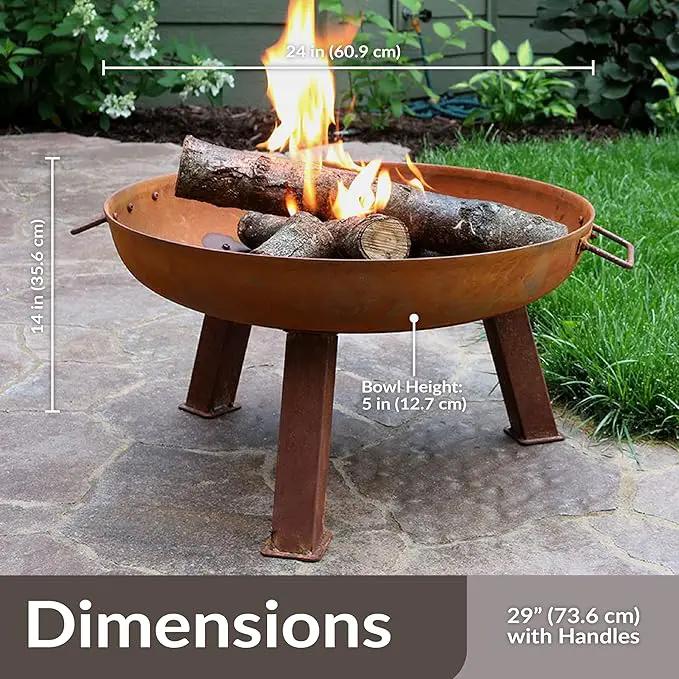 Sunnydaze 24-Inch Cast Iron Heavy-Duty Fire Pit for Outside - Wood-Burning Outdoor Fire Pit Bowl with Handles - Oxidized Finish by GreenHaven Gardens