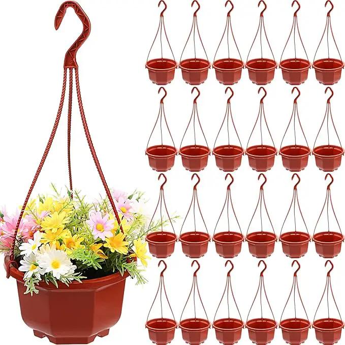 Roshtia 24 Pcs Hanging Plastic Planter Pot with Hook Flower Pots Baskets Hanging Nursery Planter Holder for Outdoor Indoor Plant Garden(Brown,6.7 Inch) by GreenHaven Gardens