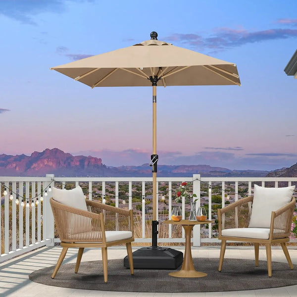 PURPLE LEAF 6' x 6' Market Umbrella Outdoor Table Umbrella Aluminum Patio Umbrella with Push Button Tilt & 8 Sturdy Ribs and Crank Outdoor Umbrellas for Deck Backyard Beach, Taupe