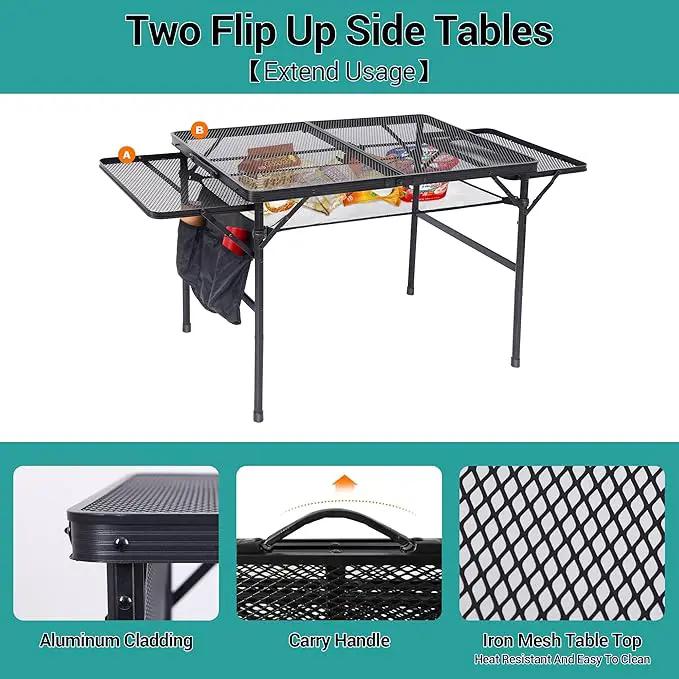 Nice C Folding Grill Table, Camping Table, Tailgate Tables, Grill Tables, Outdoor, Metal Folding Adjustable Height&Width, Mesh Net, Carry Handle by GreenHaven Gardens