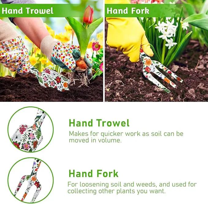 Garden Tool Set, 4 PCS Heavy Gardening Kit Heavy Duty Floral Hand Tools, Fancy Gifts for Women, Including Trowel, Sharp Pruner, Hand Rake, and Mat (White Set) by GreenHaven Gardens