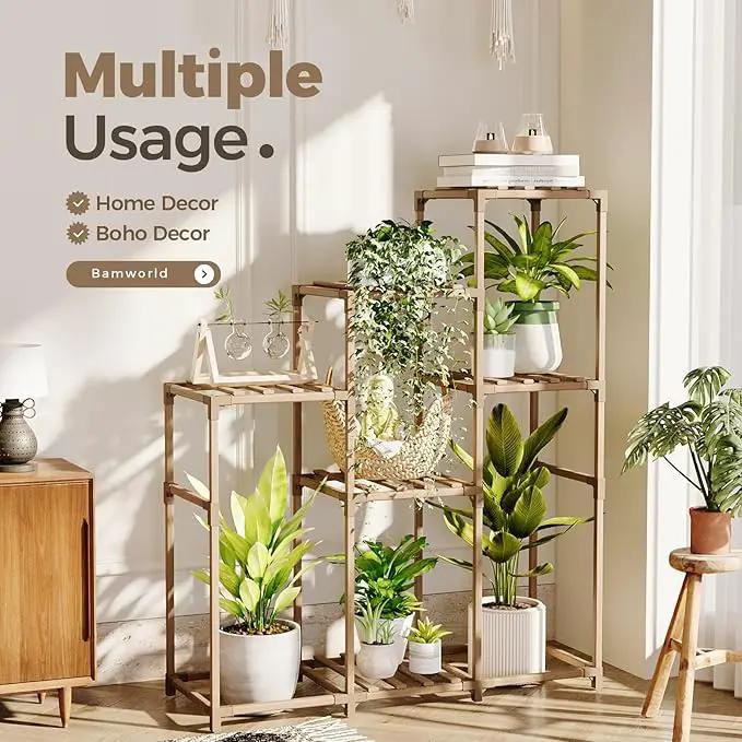 Bamworld Tall Plant Stand Indoor Wood Plant Shelf Outdoor Tiered Plant Rack for Multiple Plants 5 Tiers 7 Pots Ladder Plant Holder Plant Table for Plant Pots Gardening Gifts by GreenHaven Gardens