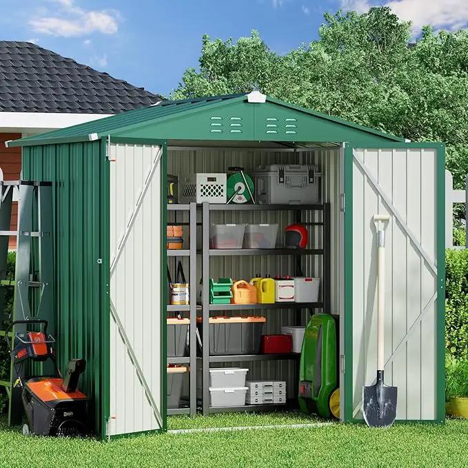 Gizoon Outdoor Storage Shed 6 x 4 FT, Galvanized Metal Garden Shed with Double Lockable Doors, Outdoor Storage Clearance for Backyard Patio Lawn-Green by GreenHaven Gardens