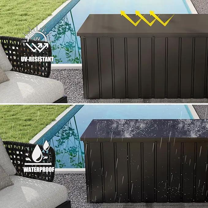Domi Outdoor Storage Deck Box 120 Gallon, Waterproof Lockable Steel Outdoor Storage Container for Outside Cushions, Garden Tools and Pools Equipment, (Brown) by GreenHaven Gardens