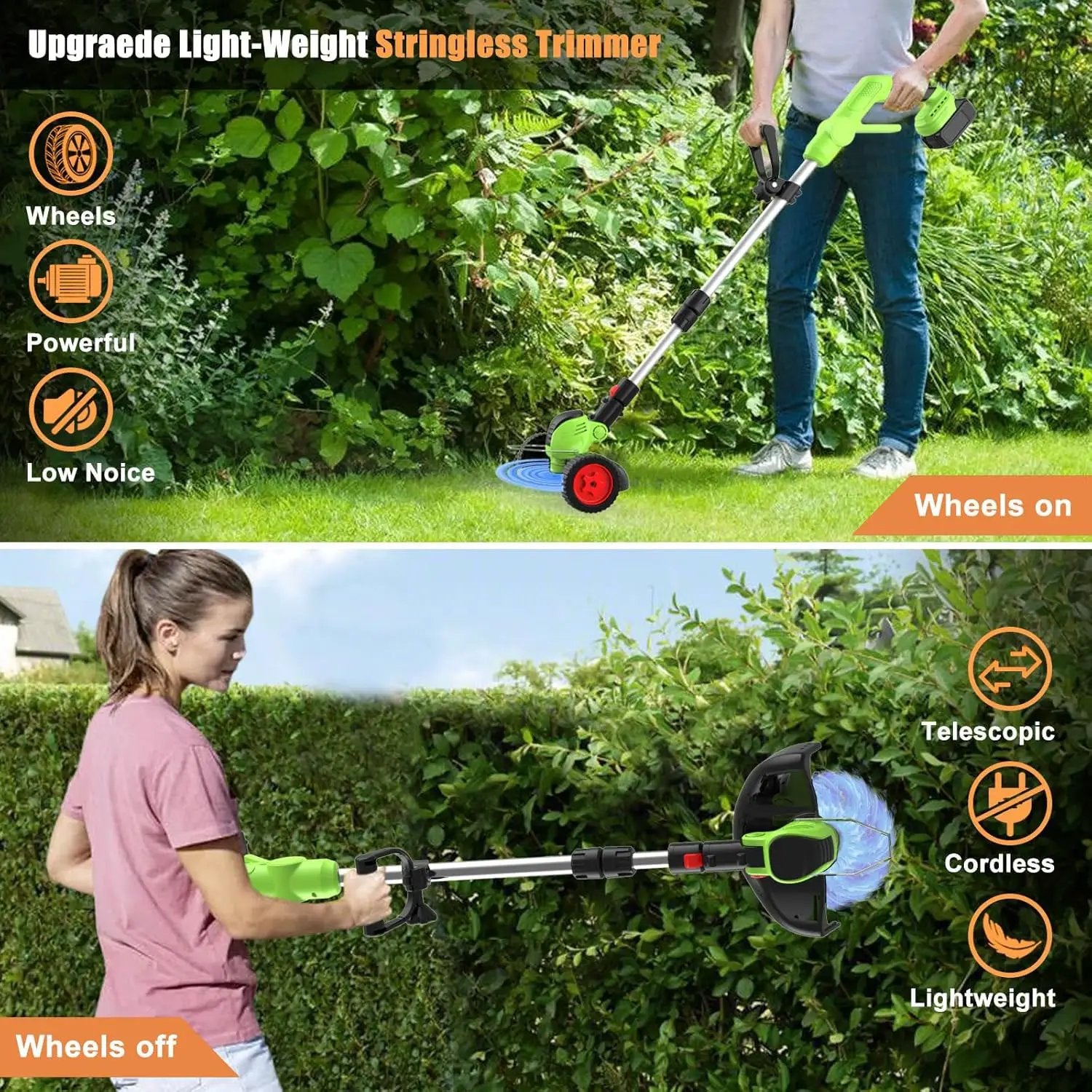 Cordless Electric Weed Wacker Battery Powered, 21v Lightweight Weed Trimmer Eater With 2 4.0Ah Battery Operated & Charger & Wheels & Shears, 3 In1 Grass Trimmer/Brush Cutter/Lawn Edger for Yard Garden by GreenHaven Gardens