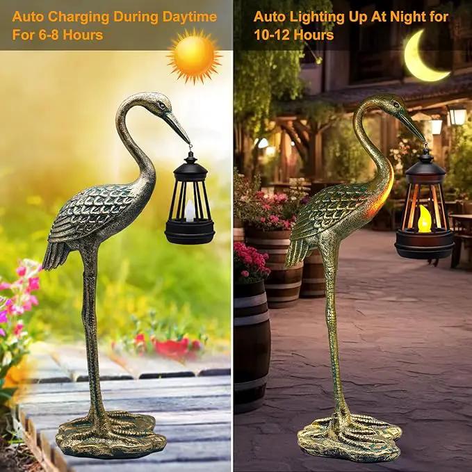 Solar Garden Statue Crane Figurine, Outdoor Hanging Solar Lanterns, Blue Heron Sculpture Statue for Patio, Yard, Lawn, Porch, Garden Decor for Outside Gifts for Christmas Mom, Women, Mother's Day by GreenHaven Gardens