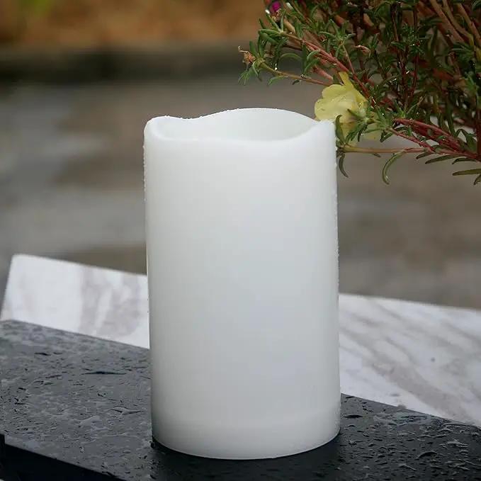 5" Outdoor Battery Operated Candle Waterproof Led Pillar Lights Flickering Flameless Candles with Timer Realistic Fake Electric Pillars for Lantern Garden Wedding Halloween Christmas Decorations,White by GreenHaven Gardens