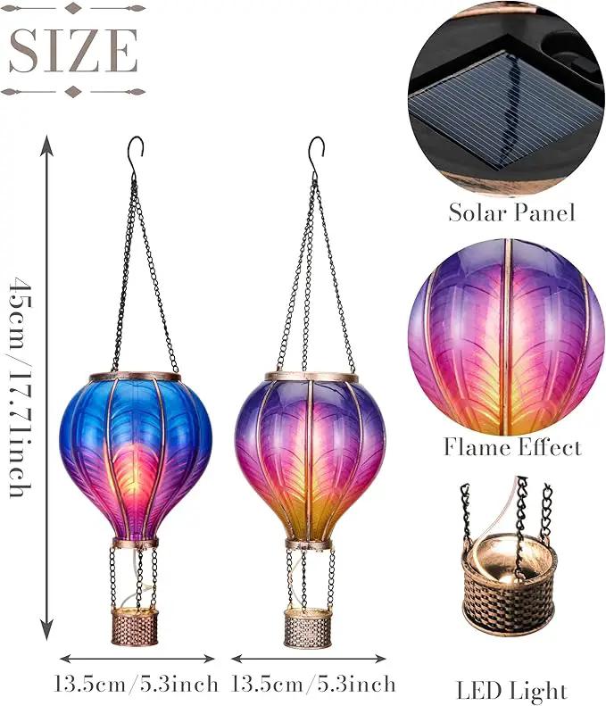 TERESA'S COLLECTIONS 2 Pack Hanging Solar Lantern Outdoor Garden Decor for Valentine ,Waterproof Plastic Hot Air Balloon Purple Flickering Flame Effect Lantern for Yard Tree Gift for Mom,18" by GreenHaven Gardens