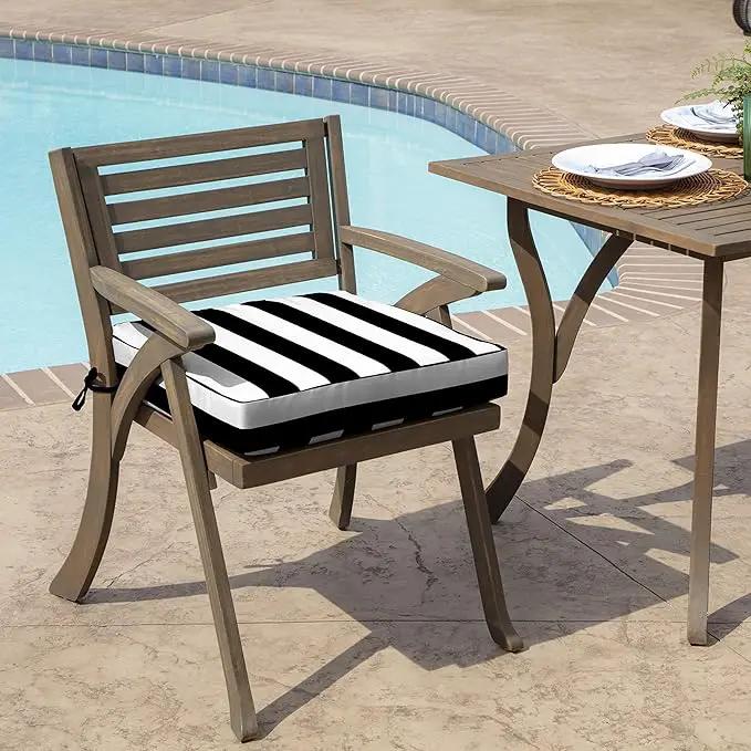 Arden Selections Outdoor Wicker Chair Cushion, 20 x 18, Rain-Proof, Fade Resistant 21 x 21, Black Cabana Stripe (Pack of 4) by GreenHaven Gardens