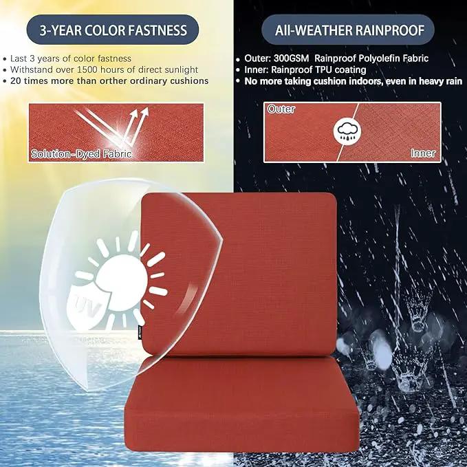 Favoyard Outdoor Deep Seat Cushion Set, 24 x 24 Inch Rainproof & 3-Year Fade Resistant Patio Furniture Cushions, Removable Seat Bottom & Back Cushion Covers with Ties for Chair, Sofa, Couch, Red by GreenHaven Gardens