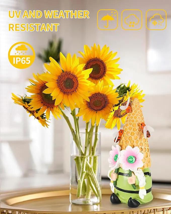 iStatue Solar Garden Gnome Figurine Light with Bees Sunflower, 9.5'' Resin Outdoor Statue for Yard Patio Decor Lawn Ornaments Porch Garden Gifts for Women/Girl (Ms Bee Gnome) by GreenHaven Gardens