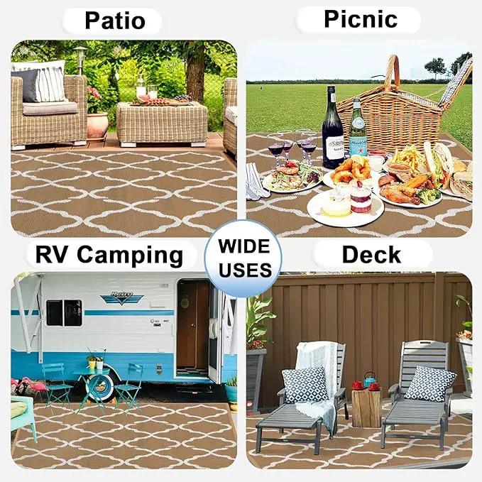 OutdoorLines Outdoor Plastic Area Rugs for Patio 5x8 ft - Reversible Outside Carpet, Stain & UV Resistant RV Mats, Straw Rug for Camping, Deck Garden, Porch and Balcony, Moroccan/Brown & Light Grey by GreenHaven Gardens