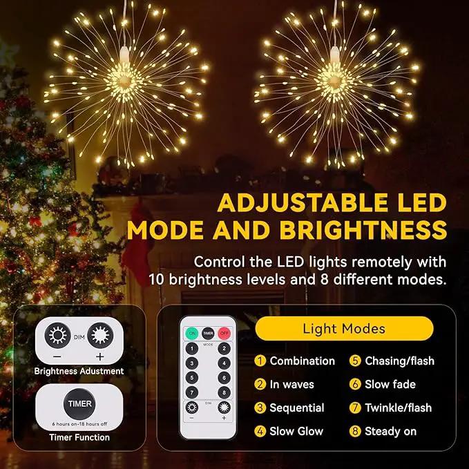8 Pack Firework Lights 120 LED Copper Wire Firework Lights, 8 Modes Dimmable String LED Lights with Remote Control,Waterproof Hanging Fairy Lights for Party,Home,Christmas,Garden Outdoor Decoration by GreenHaven Gardens