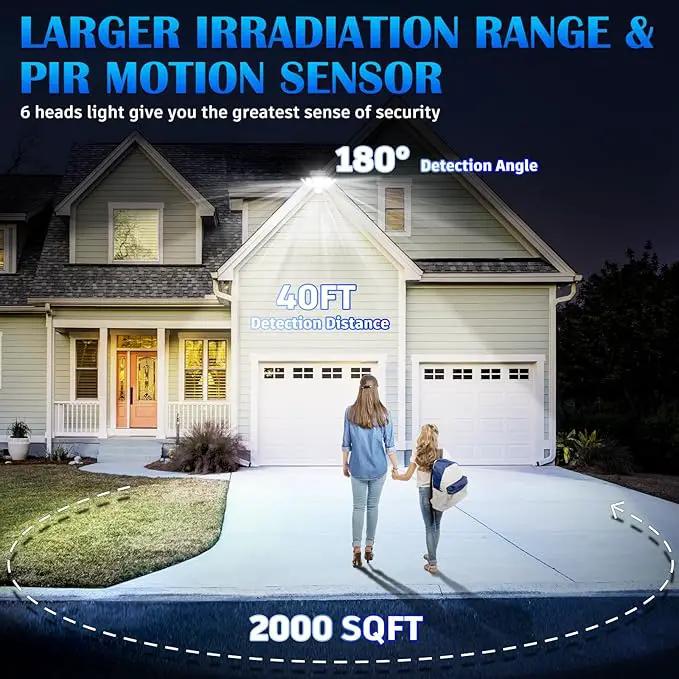 Solar Motion Sensor Flood Lights Outdoor - 496LEDs 3500LM 3 Lighting Modes 3 Levels Brightness, 6 Heads 360° Illumination, IP65 Waterproof Solar Security Lights,for Porch Yard Patio Garage by GreenHaven Gardens