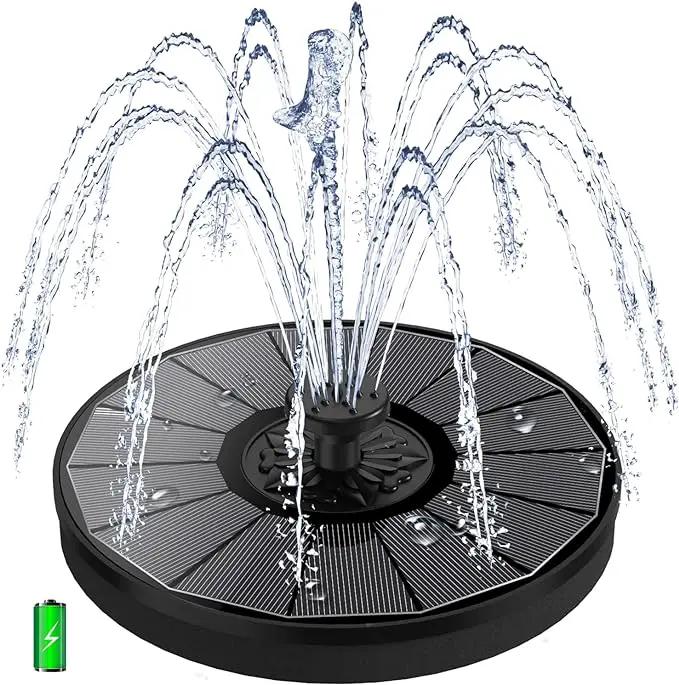 Solar Fountain with 2000 mAh Battery Backup Works in Cloudy, Glass Solar Powered Bird Bath Fountains with 7 Nozzles, 3.5 W Solar Fountain Pump for Birdbath,Garden, Outdoor, Pond (Black) by GreenHaven Gardens