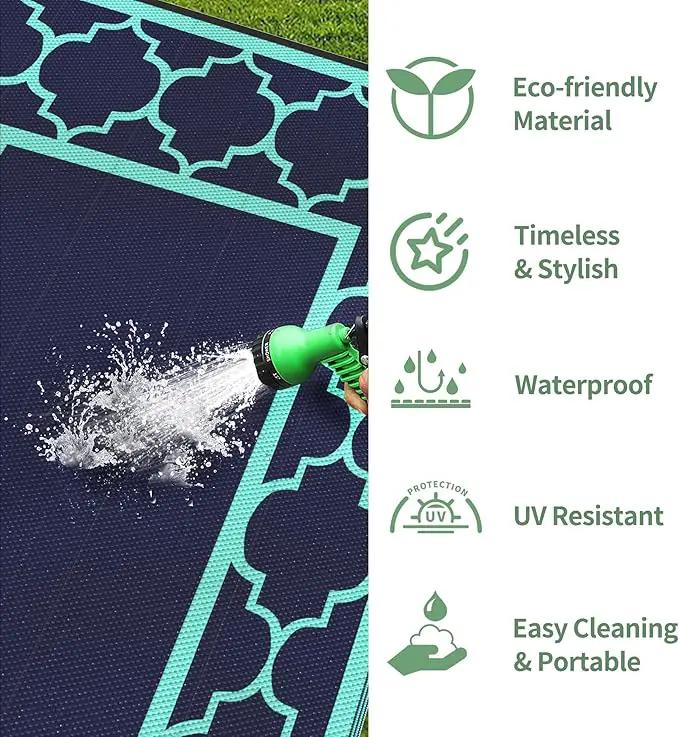 GENIMO 5 ' x 8 ' Outdoor Rug for Patio, Waterproof Indoor Outdoor Plastic Straw Rugs Carpet, Reversible Outside Area Mat for Camping, Balcony Porch, Deck, Picnic, Beach Navy Blue & Jade Green by GreenHaven Gardens