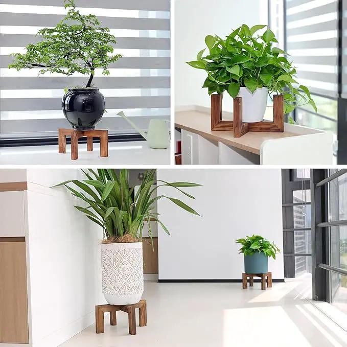 Plant Stand, Indoor/Outdoor Wood Plant Holder, Single Flower Pot Stand, Sturdy Planter Stand, Fit 5-15 Inch Pots by GreenHaven Gardens