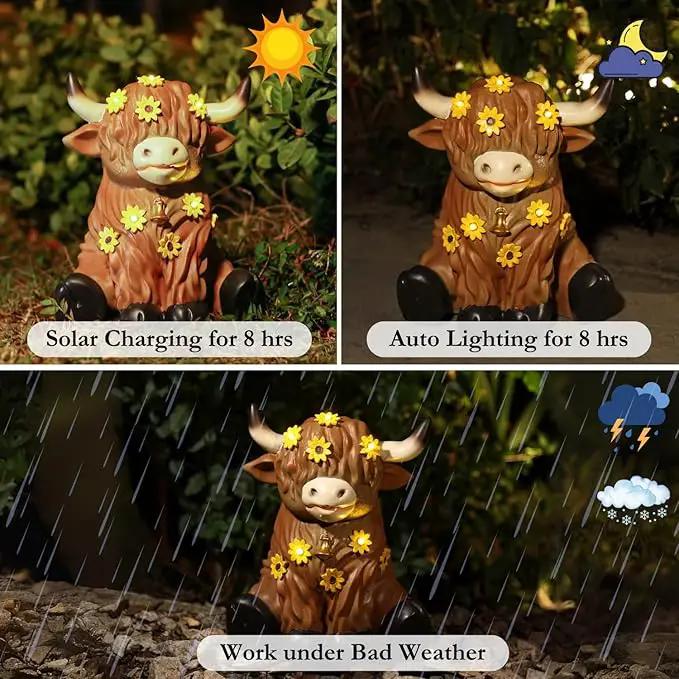 Highland Cow Decor, Highland Cow Gifts, Highland Cow Statue, Solar Garden Statue for Outside, Solar Garden Yard Patio Decor, Outdoor Statue for Garden, Yard, Gardening Gifts for Women, Mom by GreenHaven Gardens