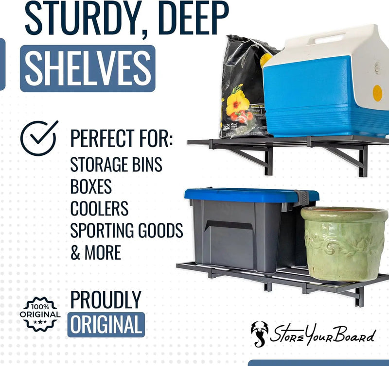 StoreYourBoard 2-Pack Heavy Duty Wall Shelves – Wall-Mounted Garage Storage Shelving and Organization for Sheds, Closets, or Utility Rooms – Holds 200 lbs, 1ft x 2ft, Black by GreenHaven Gardens