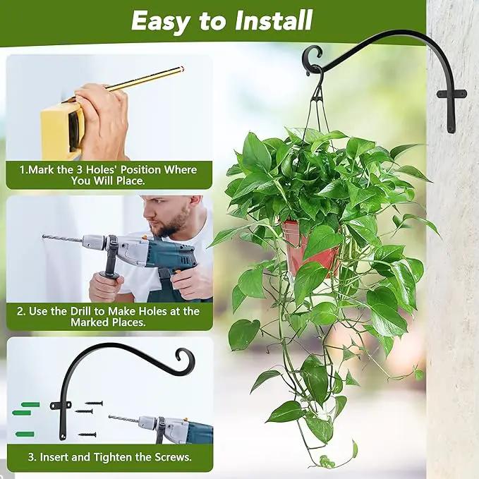 HOOPLE Plant Hangers Outdoor Heavy Duty 2 Pack, Extra Long 12 Inch Cast Iron Hanging Plant Bracket, Metal Black Plant Brackets Hook for Hanging Flower Baskets, Hanging Bracket, Elegant Design by GreenHaven Gardens