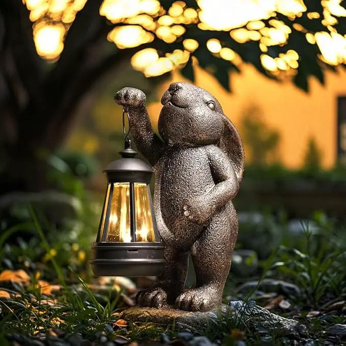 Garden Statues Rabbit with Solar Lantern,Lawn Garden Decor Outdoor Statue for Patio, Balcony, Yard Ornament,Ideal Rabbit Housewarming Gifts & Birthday Gifts for Grandma Mom Women by GreenHaven Gardens