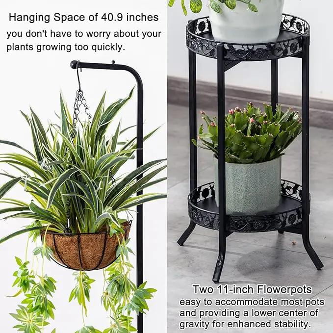 COPREE 2-tier Hanging Plant Stand 2 Pack, Space-Saving Iron Planter Shelves Flower Pot Organizer Rack Multiple Flower Pot Display Holder Shelf Indoor Outdoor Heavy Duty Planter Shelving Unit by GreenHaven Gardens