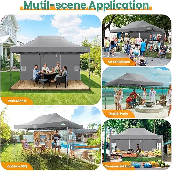 COBIZI 10x15 Heavy Duty Pop up Canopy Tent with 4 sidewalls Commercial Outdoor Canopy Wedding Party Tents for Wedding All Season Wind & Waterproof Gazebo with Carry Bag, Gray(Frame Thickened) by GreenHaven Gardens