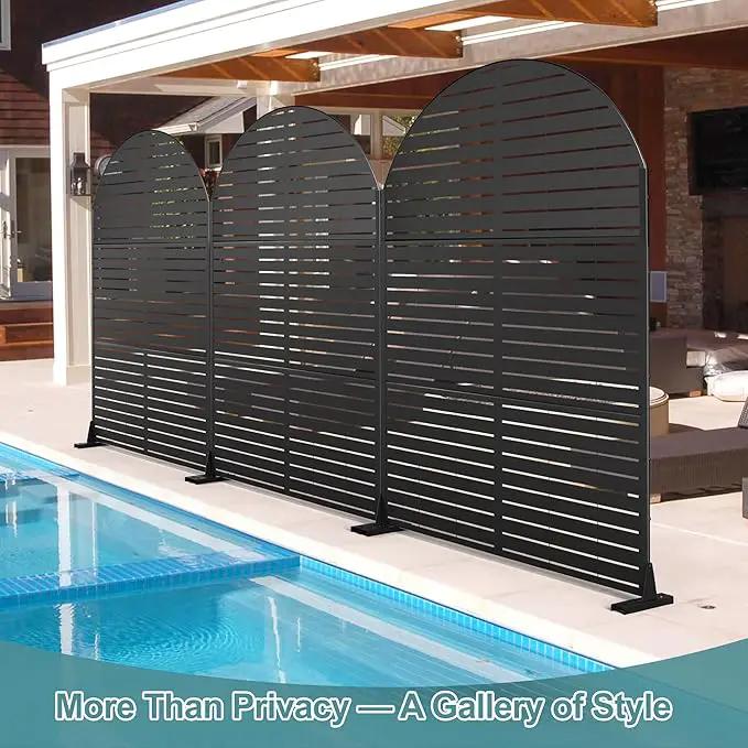 FENCY Metal Privacy Screen with Stand 72" H×47" W Outdoor Freestanding Privacy Panels, Arched Outdoor Privacy Screen for Deck Patio Balcony(Black-Louvered) by GreenHaven Gardens
