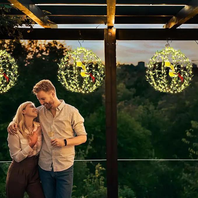 Joomer Solar Lights Outdoor, 2 Pack 12in 120 LED Solar Hanging Light Balls Outdoor, 8 Modes Waterproof Foldable Metal Sphere Light with Hook for Outside Hanging - Warm White(Ball with Green Leaf+Bird) by GreenHaven Gardens