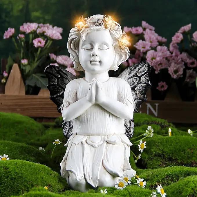 Leekung Angel Statues for Garden Decor - with Solar Powered Light Angel Garden Statues Outdoor Garden Sculptures & Statues Angels Figurines Memorial Praying Sculpture for Patio Lawn Yard Porch Gifts by GreenHaven Gardens