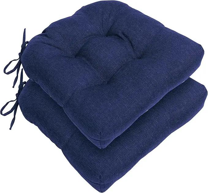 RACE LEAF Outdoor Seat Cushions Set of 2, 17" x 17" Square Patio Cushions, Plump Filling Tufted Water-Resistant Olefin Chair Seat Cushion with Ties for Non-Slip Support, Navy by GreenHaven Gardens