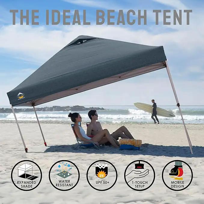 CROWN SHADES 10x10 Pop Up Canopy Tent - Patented Center Lock One Push Instant Outdoor Canopy Beach Tent with STO-N-Go Bag 8 Stakes & 4 Sand Bags，Grid Grey by GreenHaven Gardens