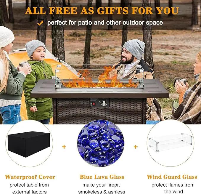 LayinSun 44" Propane Gas Fire Pit Table, 55000 BTU Rectangular Fire Pit with Glass Wind Guard for Outside Patio Deck Garden Backyard Brown-Aluminum Top by GreenHaven Gardens