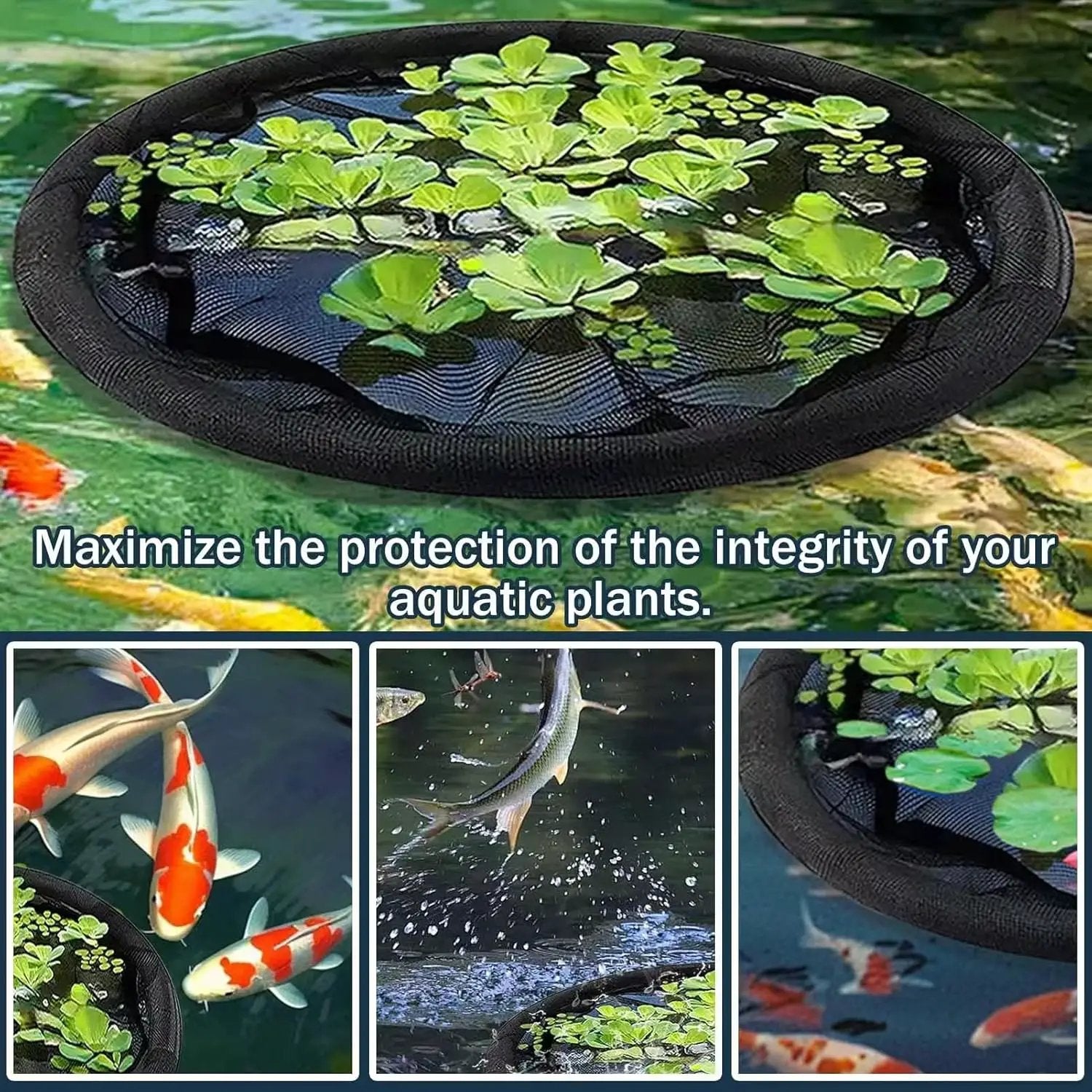 2Pack Round Floating Flora Fish Barrier-31.5Inch Black Pond Plant Protector, Floating Island/Planter Pond,UV Resistant Net to Shield Floating Plant(Lotus/Water Lilies)from Koi, with Waterproof Gloves by GreenHaven Gardens