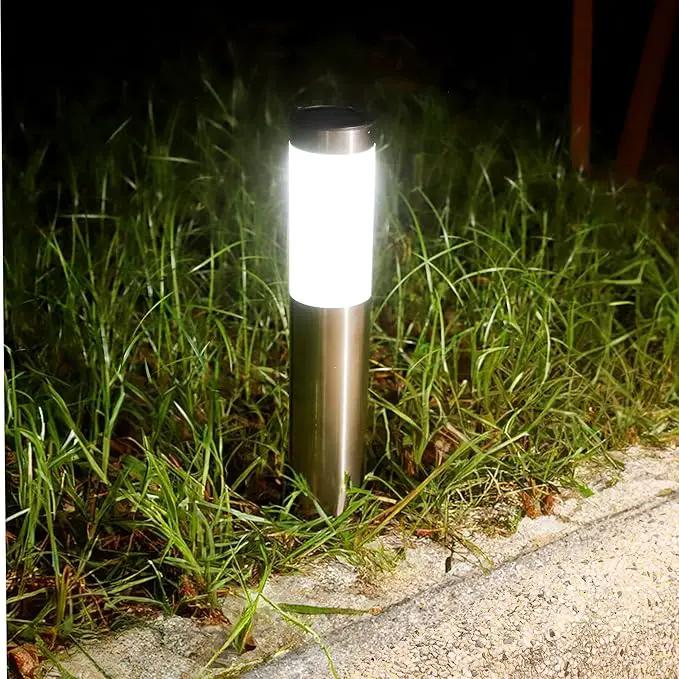 TECHKO Stainless Steel Outdoor Solar Bollard Path Lights (2-Pack), Solar Cylinder Pathway Lights (Stainless Steel) by GreenHaven Gardens