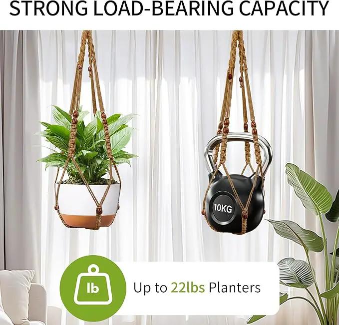 43 Inch Macrame Plant Hanger - Fits 6-15 Inch Pots, Extra Long Hanging Planter Holder for Indoor Outdoor, with Red Wood Beads, Boho Home Decor, 2 Pack, Brown (POTS NOT Included) by GreenHaven Gardens