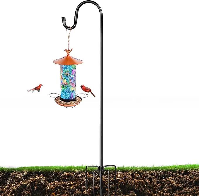 XDW-GIFTS Bird Feeder Pole for Outdoor, 60 Inch Shepherds Hooks Heavy Duty Garden Pole for Hanging Plant Basket, Solar Light Lanterns, Garden Plant Hanger Stands with 5 Base Prongs by GreenHaven Gardens