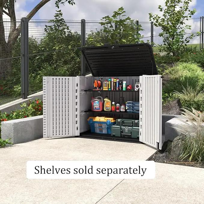 HOMSPARK Storage Shed Weather Resistance, Multi-Purpose Outdoor Storage Cabinet for Backyards and Patios, Horizontal Storage Shed for Lawnmower, Patio Accessories (White 1, Large - 26 cu.ft) by GreenHaven Gardens