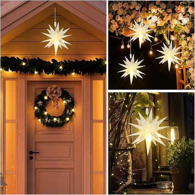 Kingdder 8 Pieces Moravian Star Light LED 3D Star Hanging Light Powered by Battery with Timer Function White Porch Lantern Holiday Decor for Indoor Outdoor Christmas Tree Balcony Courtyard (12 Inch) by GreenHaven Gardens