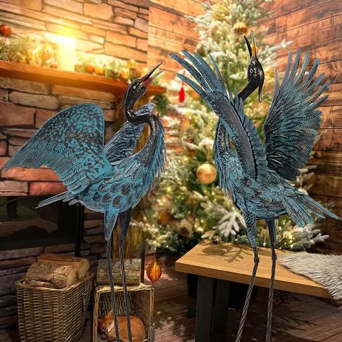 Natelf Garden Crane Sculptures & Statues, Blue Heron Decor Outdoor Large Bird Yard Art, Standing Metal Herons Lawn Ornaments for Home Patio Porch Backyard Decorations(Set of 2) by GreenHaven Gardens