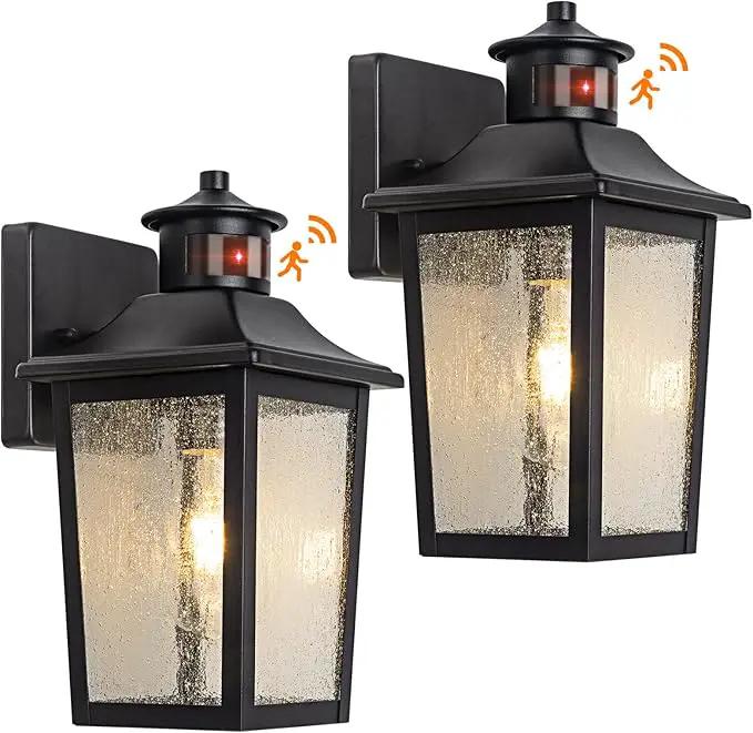 2 Packs Motion Sensor Outdoor Wall Lights - Black Dusk to Dawn Outdoor Lighting, LED Waterproof Exterior Garage Light Fixture, Modern Porch Light Outside Wall Mount for Front Door, House, Anti-Rust by GreenHaven Gardens