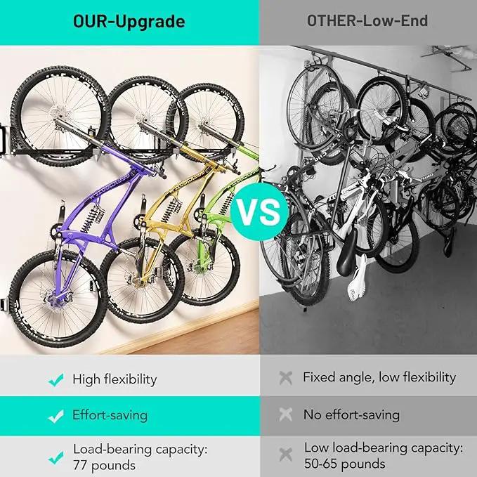 2-Pack Swivel Bike Rack Wall Mount, Bike Hangers for Garage, Space-Saving Vertical Bike Holder, Holds up to 77 lbs, Bicycle Wall Hanger Storage, No Heavy Lifting Required Indoor Hanging Bike Rack by GreenHaven Gardens